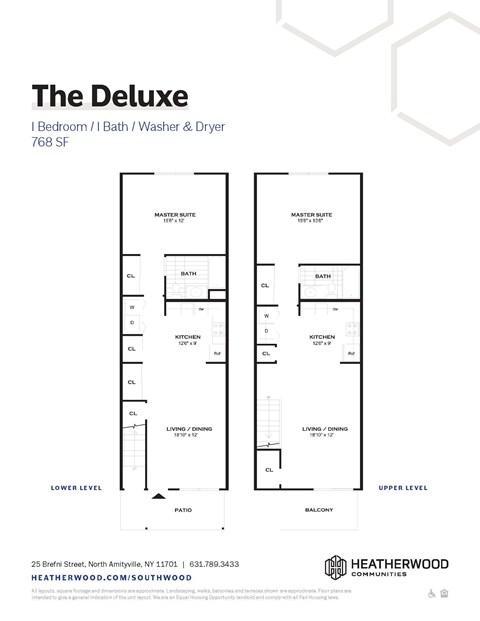 Floor plan for 1 bed, 1 bath, 768 sqft